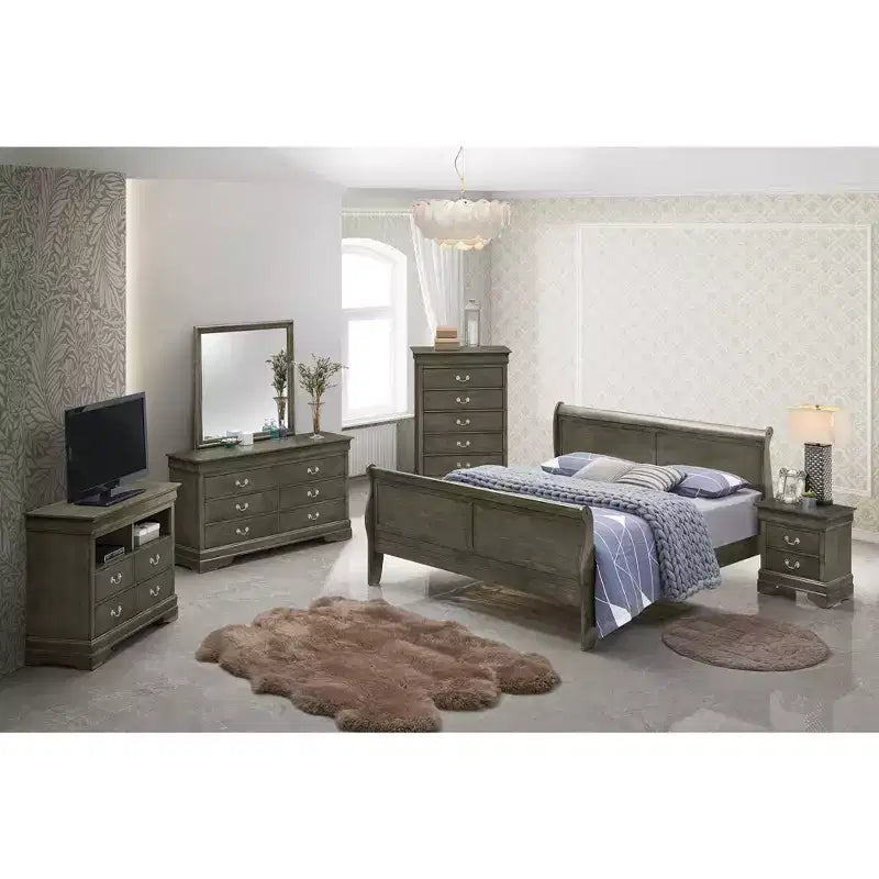 Passion Furniture Louis Philippe King Sleigh Wood Bed with High Footboard