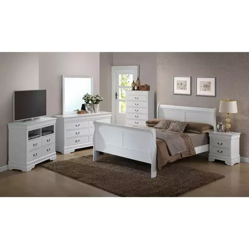 Passion Furniture Louis Philippe King Sleigh Wood Bed with High Footboard