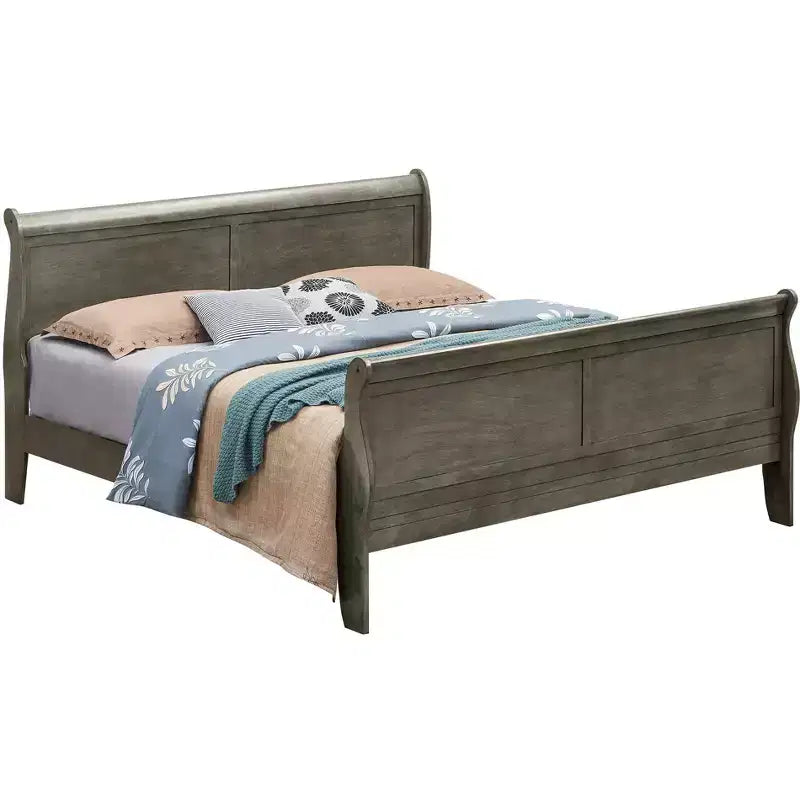 Passion Furniture Louis Philippe King Sleigh Wood Bed with High Footboard