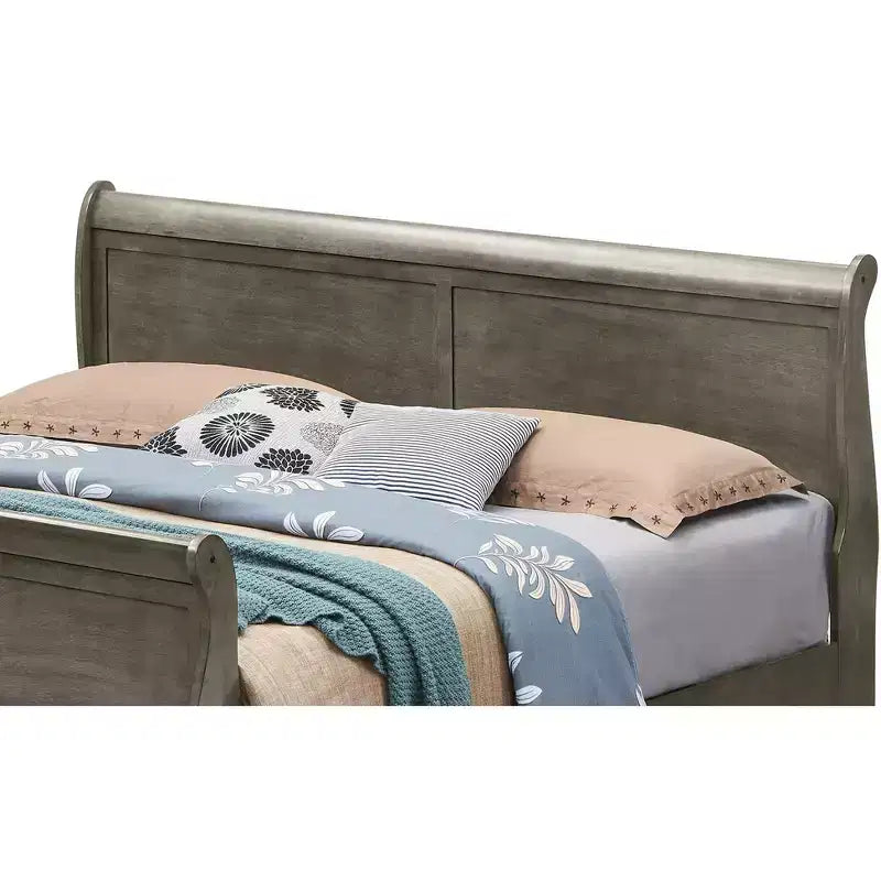 Passion Furniture Louis Philippe King Sleigh Wood Bed with High Footboard