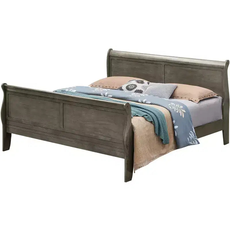 Passion Furniture Louis Philippe King Sleigh Wood Bed with High Footboard