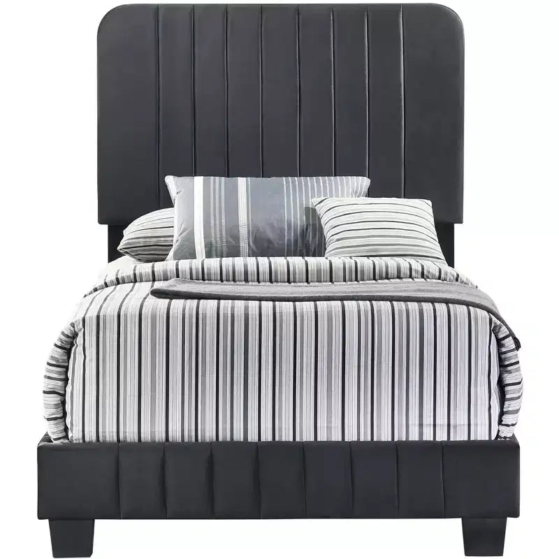 Passion Furniture Lodi Velvet UpholsteChannel Tufted Twin Panel Bed