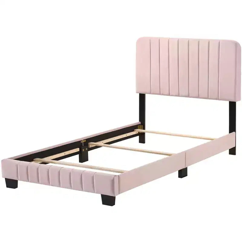 Passion Furniture Lodi Velvet UpholsteChannel Tufted Twin Panel Bed