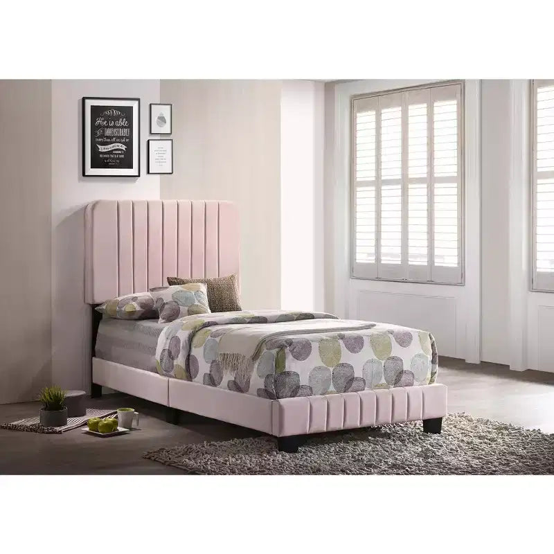 Passion Furniture Lodi Velvet UpholsteChannel Tufted Twin Panel Bed