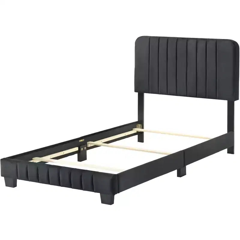 Passion Furniture Lodi Velvet UpholsteChannel Tufted Twin Panel Bed