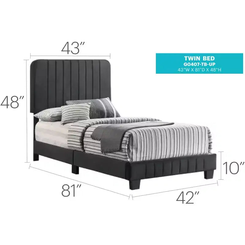 Passion Furniture Lodi Velvet UpholsteChannel Tufted Twin Panel Bed