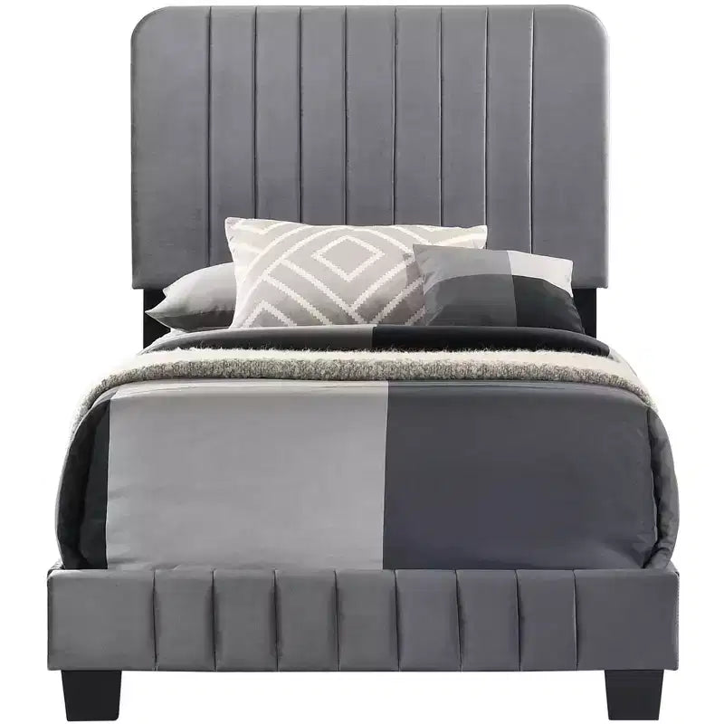 Passion Furniture Lodi Velvet UpholsteChannel Tufted Twin Panel Bed