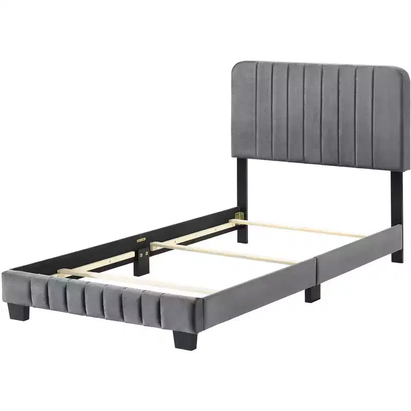 Passion Furniture Lodi Velvet UpholsteChannel Tufted Twin Panel Bed