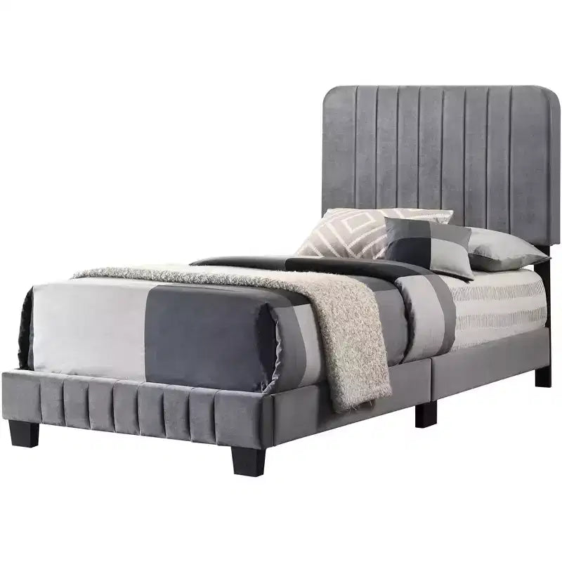 Passion Furniture Lodi Velvet UpholsteChannel Tufted Twin Panel Bed