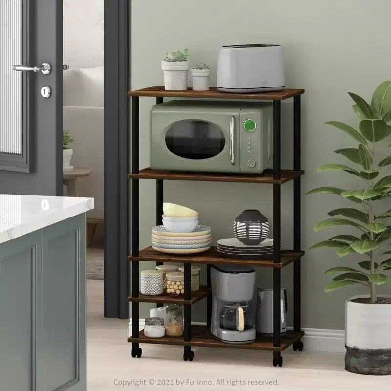 Furinno 4-Tier Kitchen Baker's Rack Microwave Oven Storage Cart,Amber Pine