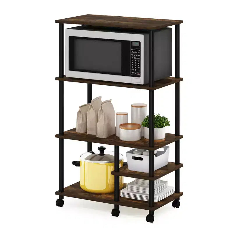 Furinno 4-Tier Kitchen Baker's Rack Microwave Oven Storage Cart,Amber Pine