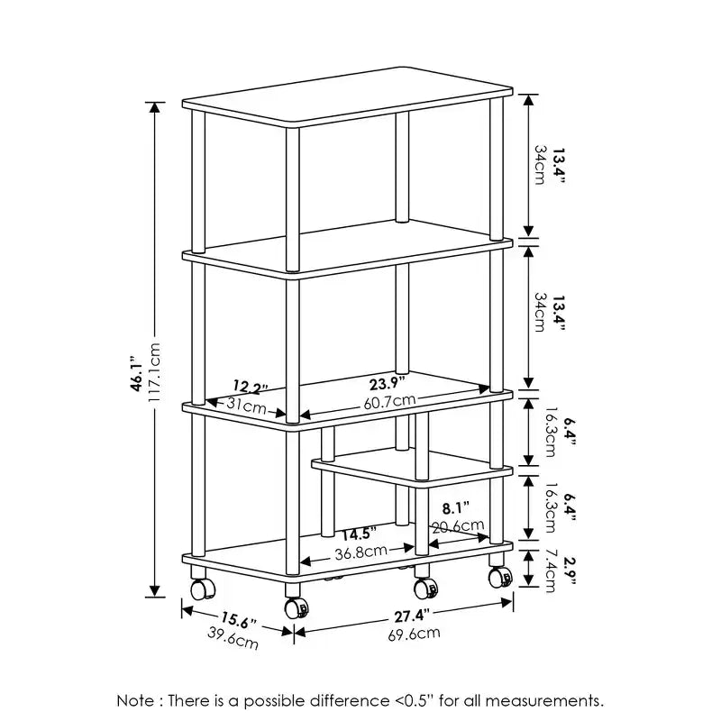 Furinno 4-Tier Kitchen Baker's Rack Microwave Oven Storage Cart,Amber Pine
