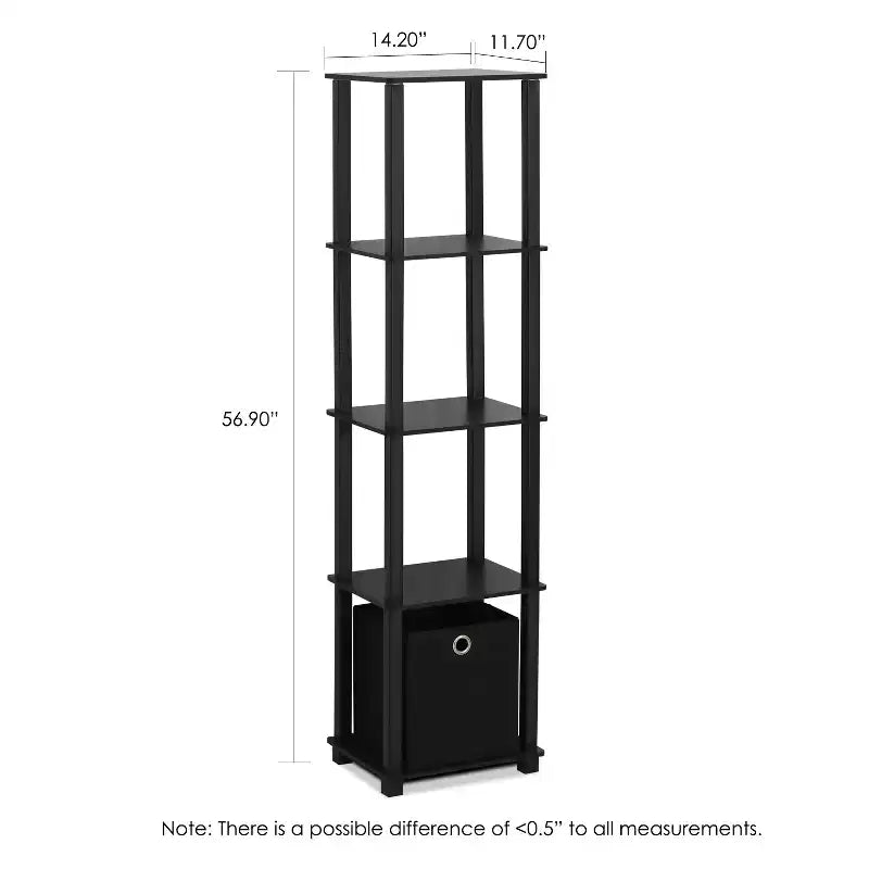 Furinno 5-Shelf Storage Bookcase Multi-Functional Bookshelf Display Rack with Drawer,Black