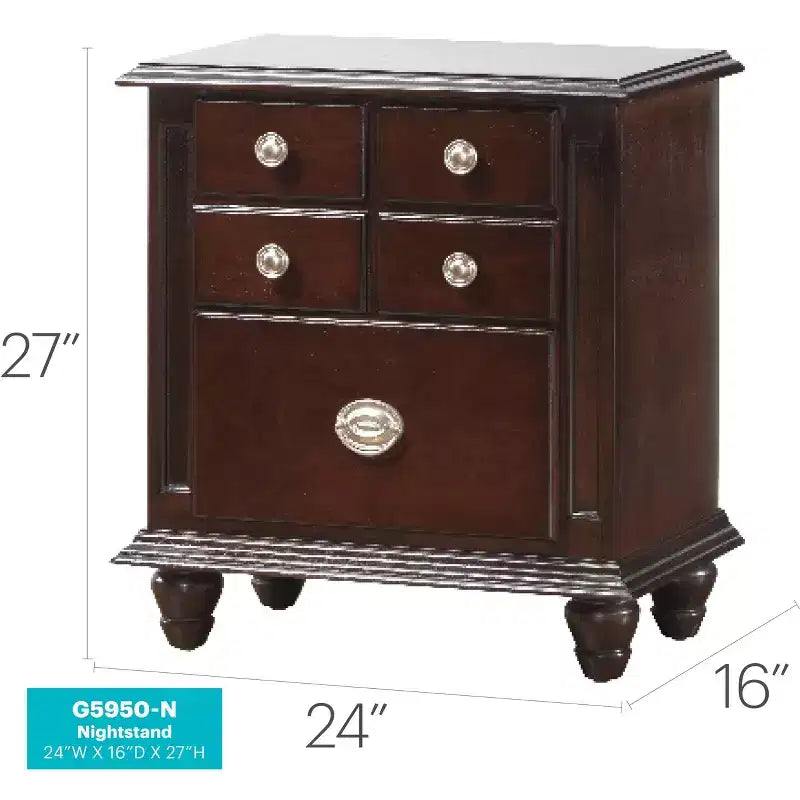 Passion Furniture Summit 5-Drawer Nightstand (27 in. H x 16 in. W x 24 in. D)