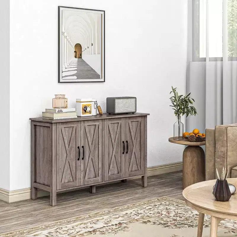 HOMCOM Sideboard Buffet Cabinet, Farmhouse Coffee Bar Cabinet with Barn Doors and Adjustable Shelves, TV Cabinet for TVs up to 55