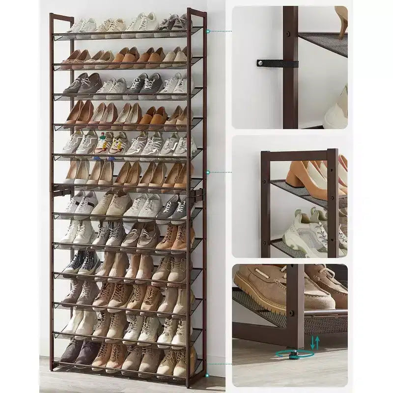12-Tier Shoe Rack Tall Metal Shoe Storage Organizer
