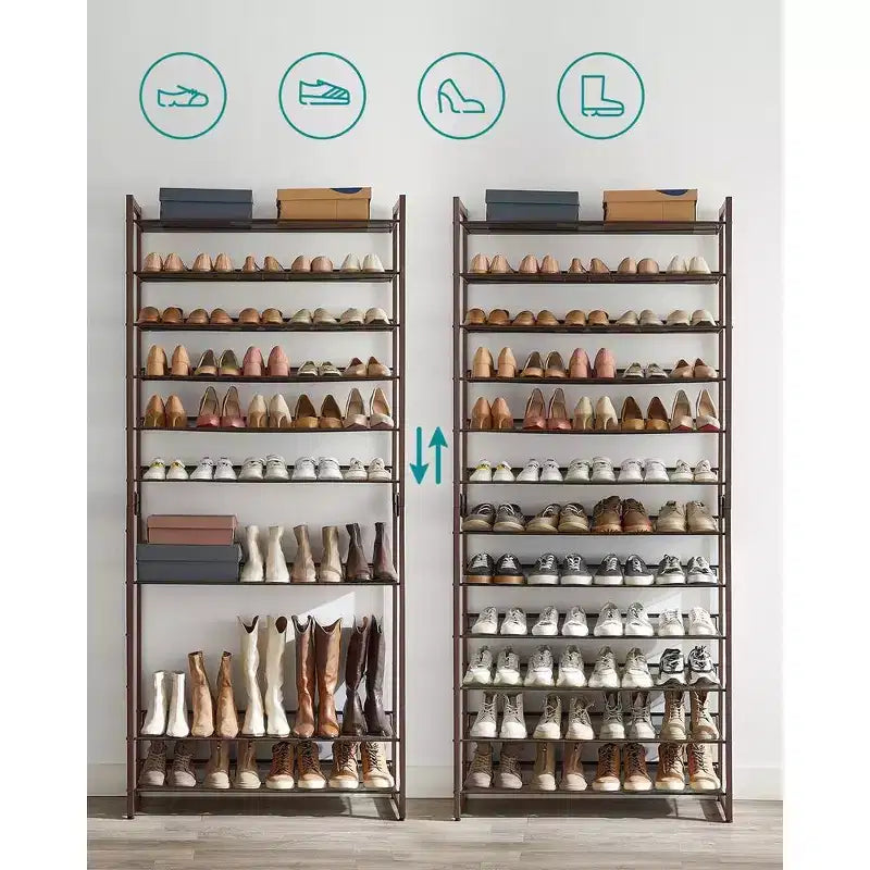 12-Tier Shoe Rack Tall Metal Shoe Storage Organizer