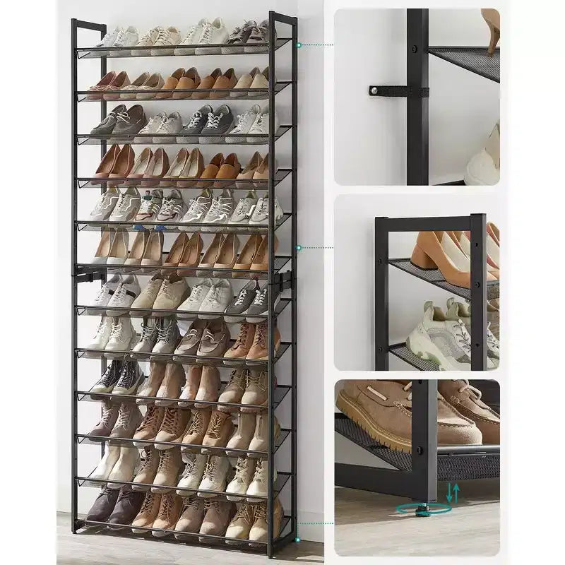 12-Tier Shoe Rack Tall Metal Shoe Storage Organizer