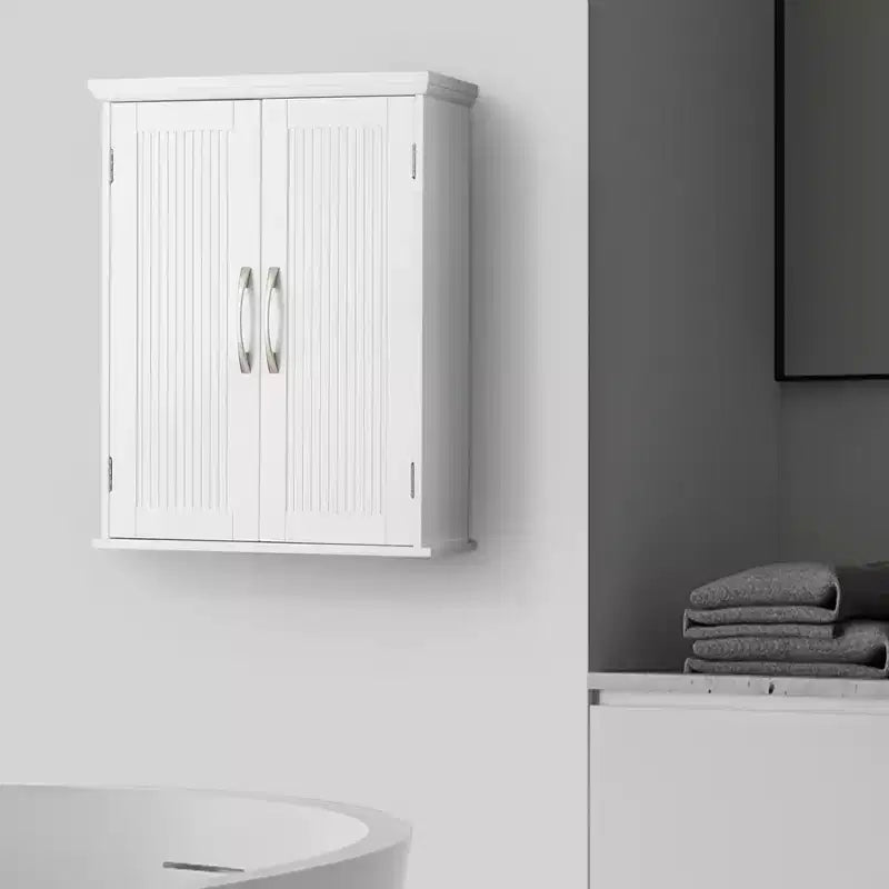 Teamson Home Newport Wall Mounted Storage Cabinet with 2 Doors, Adjustable Shelf and Brushed Nickel Handles, White