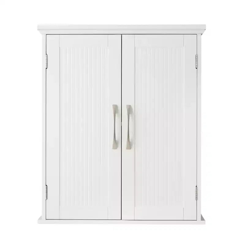 Teamson Home Newport Wall Mounted Storage Cabinet with 2 Doors, Adjustable Shelf and Brushed Nickel Handles, White