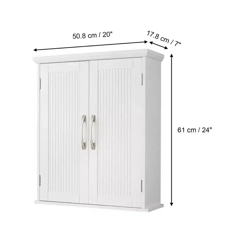 Teamson Home Newport Wall Mounted Storage Cabinet with 2 Doors, Adjustable Shelf and Brushed Nickel Handles, White