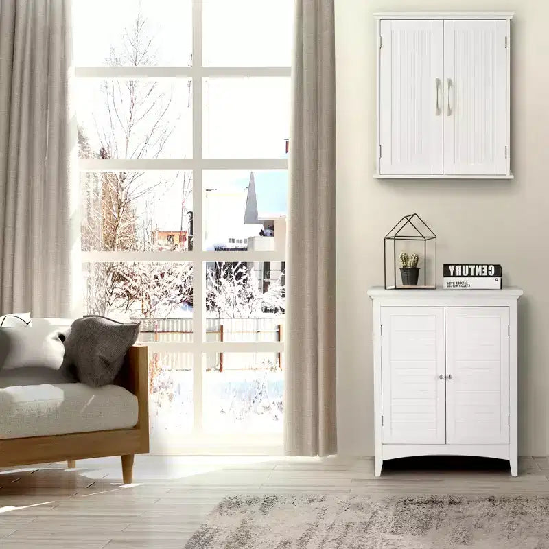 Teamson Home Newport Wall Mounted Storage Cabinet with 2 Doors, Adjustable Shelf and Brushed Nickel Handles, White