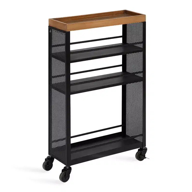 Kate and Laurel Piazza Rectangle Metal Storage Cart, 18x7x30, Natural and Black