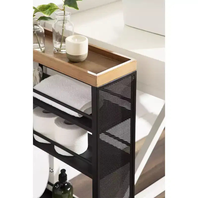 Carrello contenitore in metallo rettangolare Piazza, 18x7x30, naturale e nero