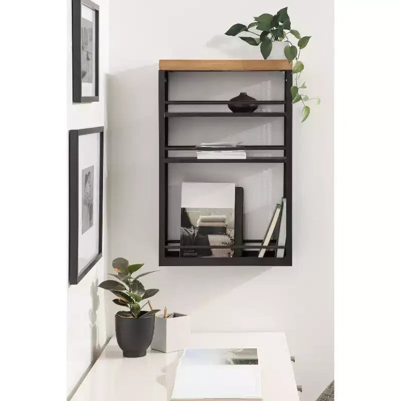 Carrello contenitore in metallo rettangolare Piazza, 18x7x30, naturale e nero