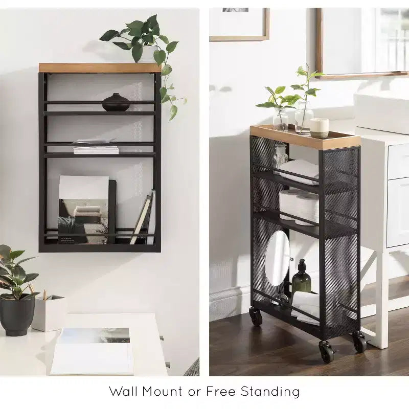 Carrello contenitore in metallo rettangolare Piazza, 18x7x30, naturale e nero