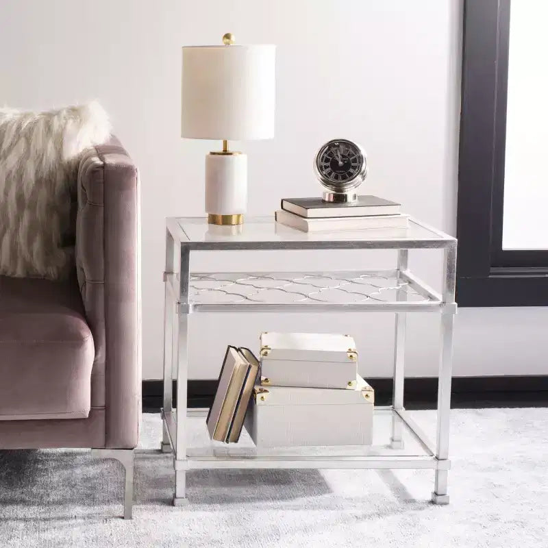 Hanzel Gold Leaf Glass Side Table - AMH8312 - Safavieh Couture