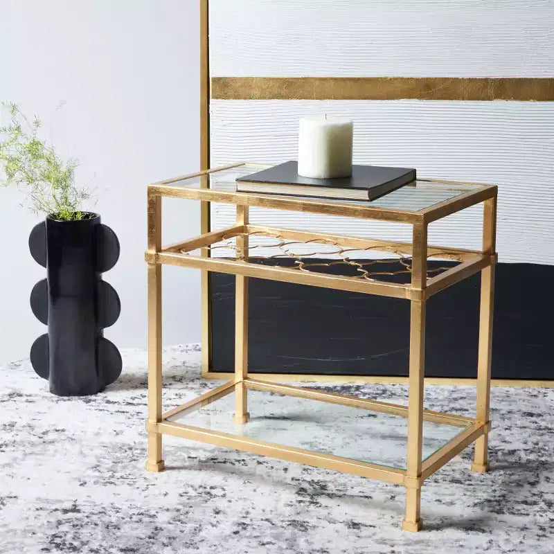 Hanzel Gold Leaf Glass Side Table - AMH8312 - Safavieh Couture