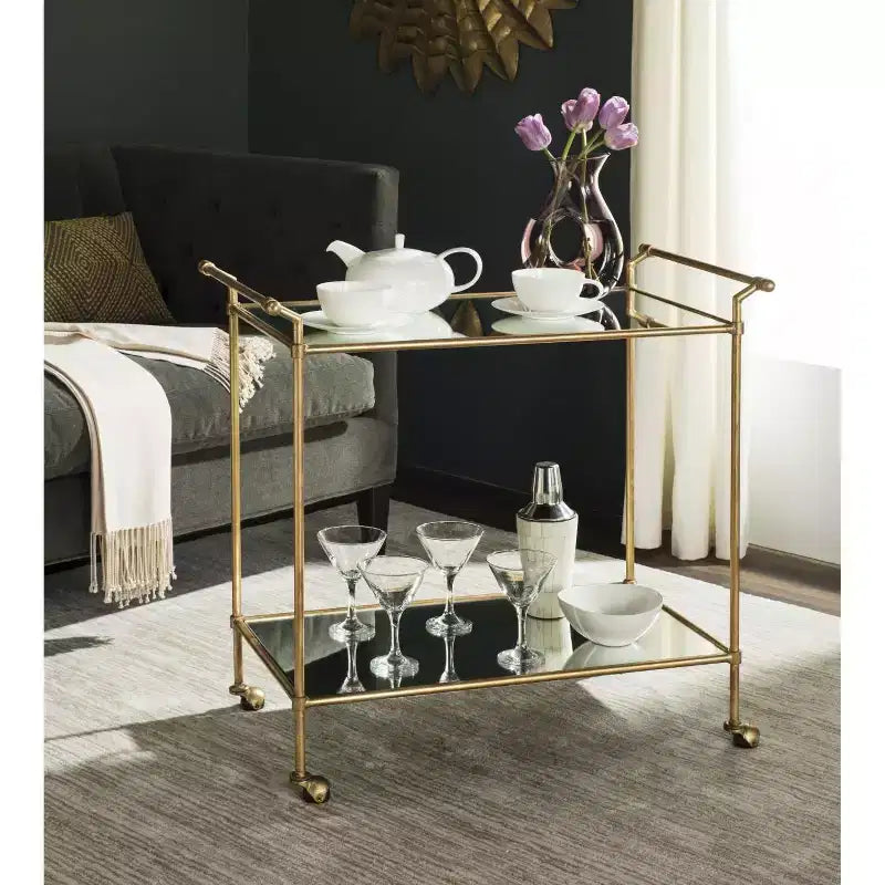 Felicity Bar Cart - FOX2558A - Gold/Mirror - Safavieh