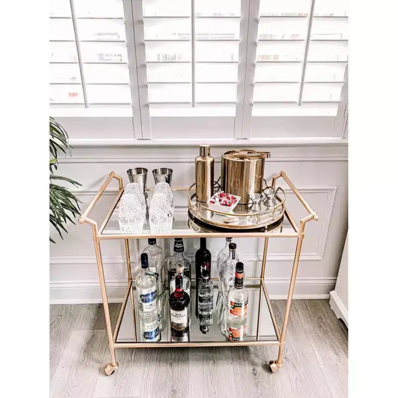 Felicity Bar Cart - FOX2558A - Gold/Mirror - Safavieh