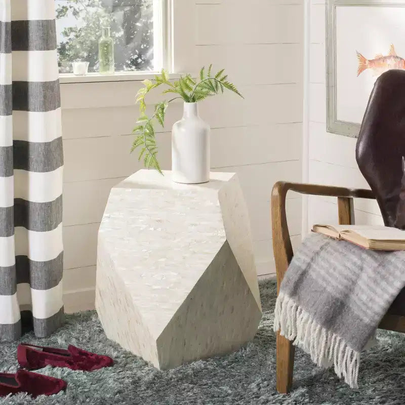 Lea Mosaic Geometric Side Table - TRB1010A - Multi/Light Beige - Safavieh