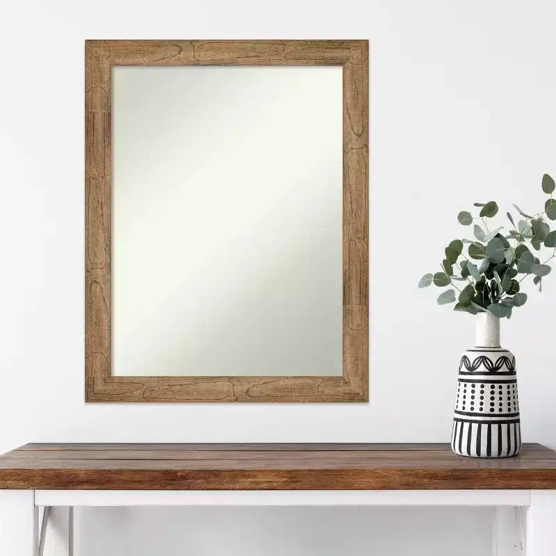 Amanti Art Owl Brown Narrow Non-Beveled Wood Framed Wall Mirror