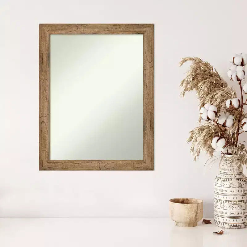 Amanti Art Owl Brown Narrow Non-Beveled Wood Framed Wall Mirror