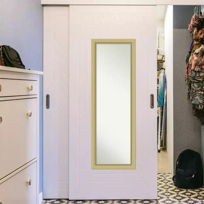 Amanti Art Landon Gold Narrow Non-Beveled On the Door Mirror Full Length Mirror, Wall Mirror 51.5 in x 17.5 in.