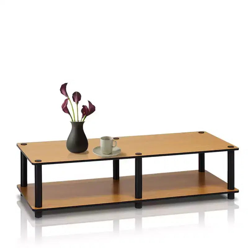 Furinno No Tools Wide TV Stand Media Entertainment Center for TVs up to 43 with Large Capacity Light Cherry Color Black Tube