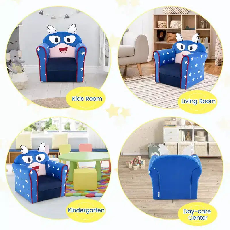 Costway Kid's Sofa Chair Toddler Upholstered Armchair Wooden Frame Children Couch Navy