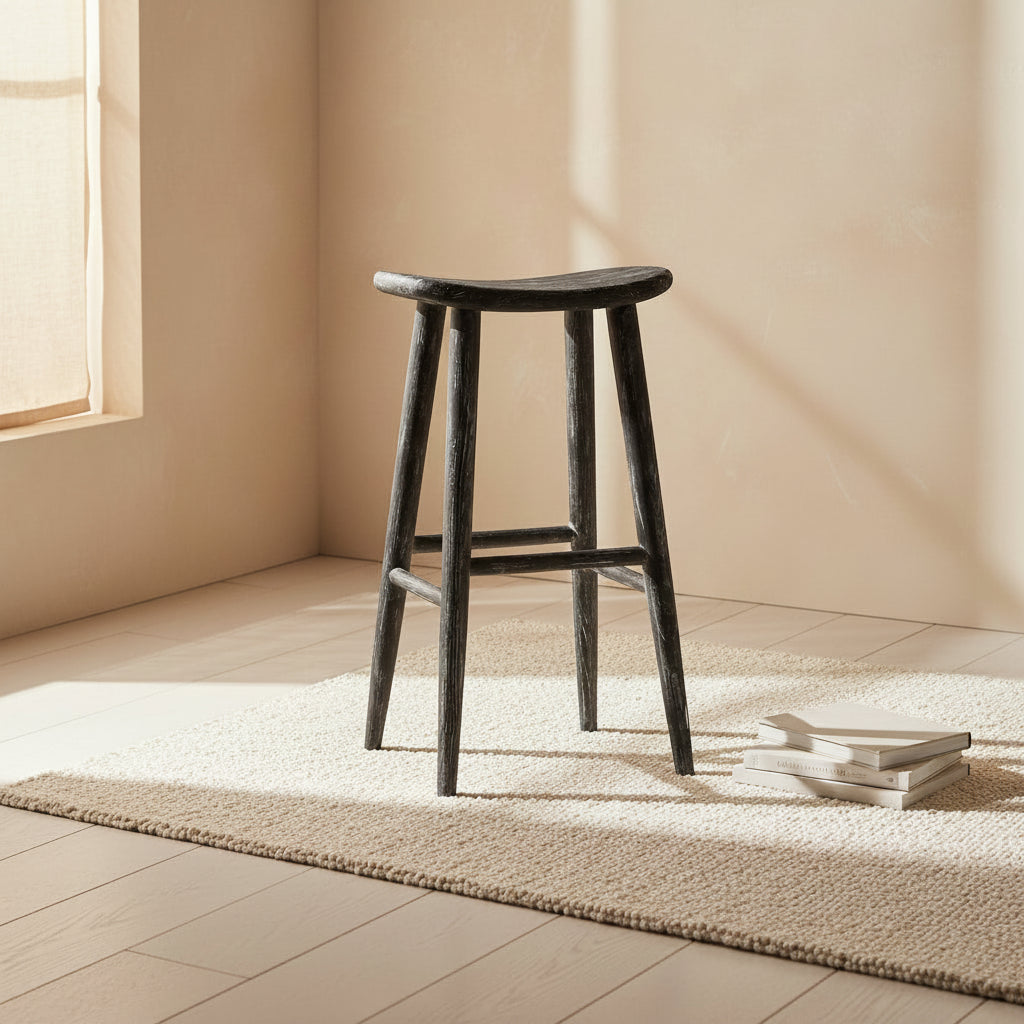 Colton Wood Bar Stool - BST1001 - Black/White Wash/Sungkai Wood - Safavieh