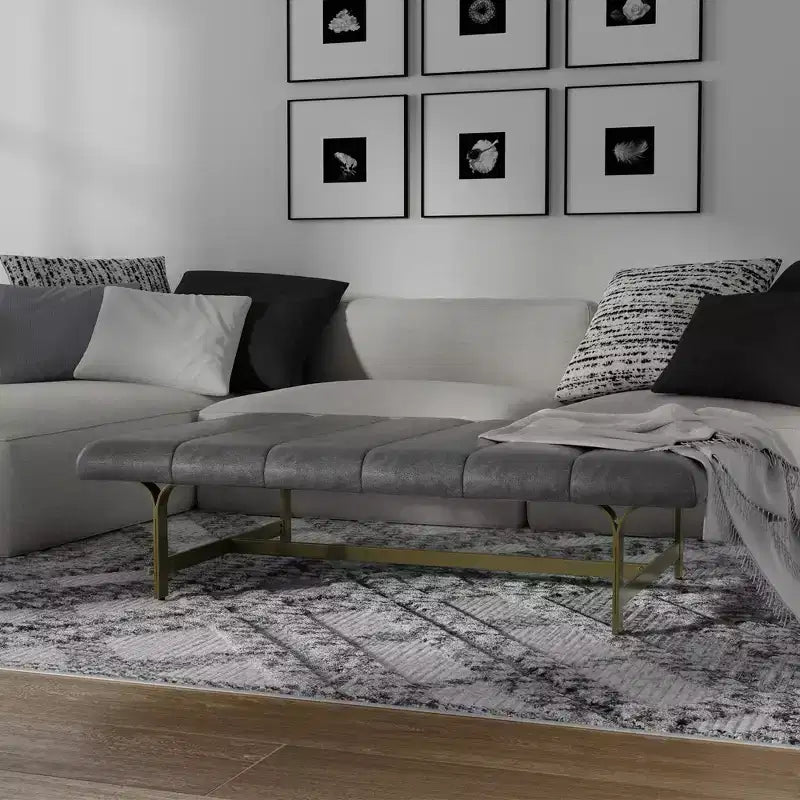 eLuxury Studio A Upholstered Vegan Leather Coffee Table with Metal Base