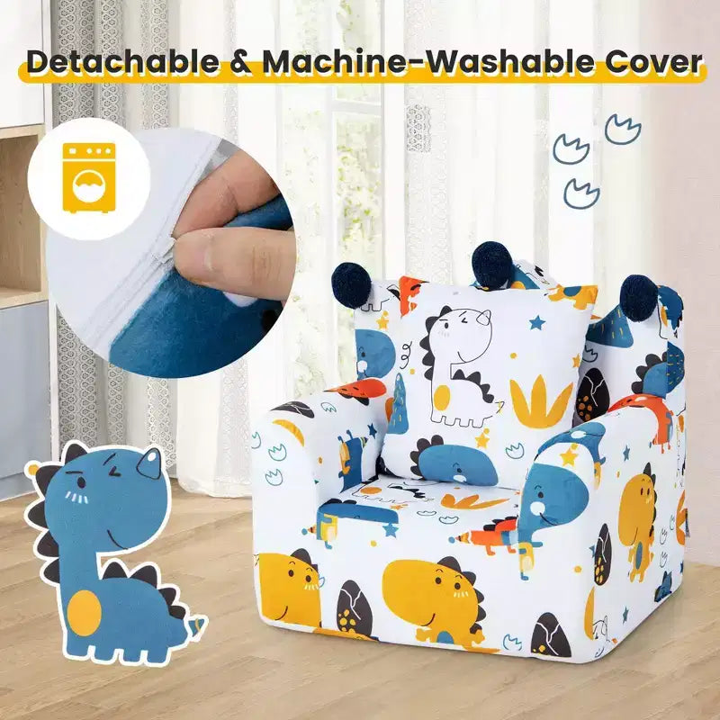 Costway Kids Sofa Chair Foam Filled Armchair Dinosaur Toddler Couch with Cover & Pillow