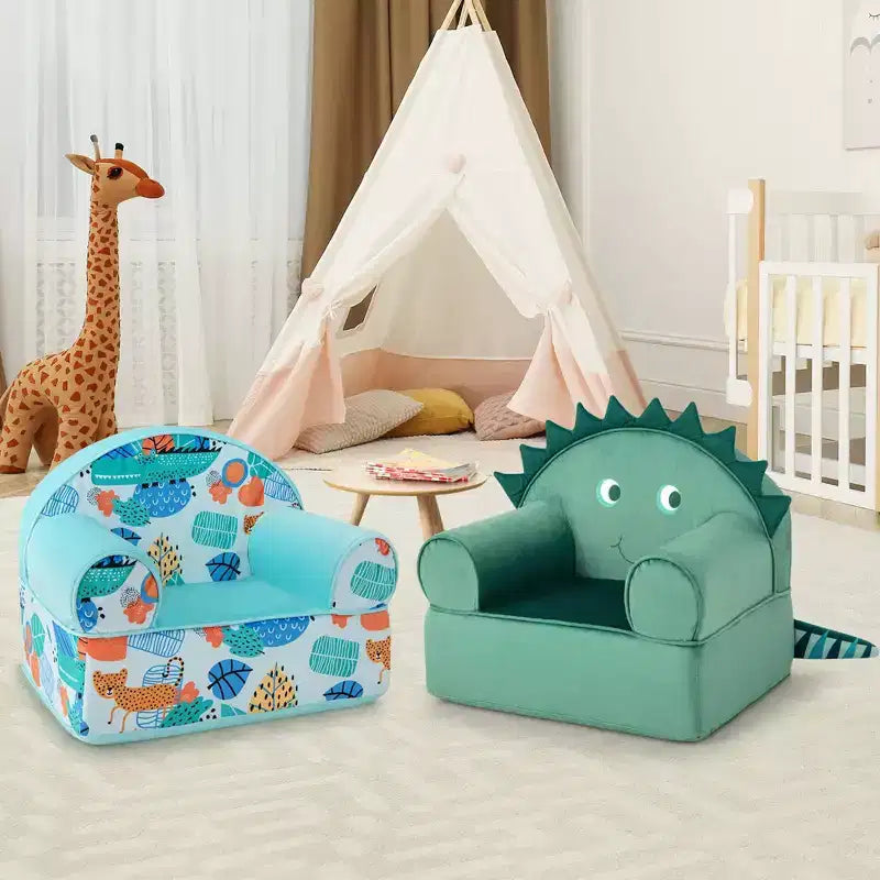 Costway Kids Sofa Foam Filled Armchair Dinosaur Cuddly Toddler Couch with Washable Cover