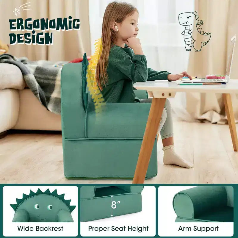 Costway Kids Sofa Foam Filled Armchair Dinosaur Cuddly Toddler Couch with Washable Cover