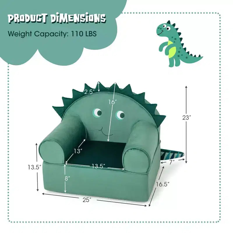 Costway Kids Sofa Foam Filled Armchair Dinosaur Cuddly Toddler Couch with Washable Cover