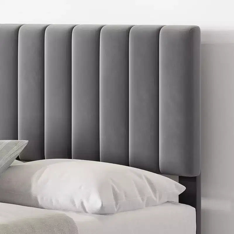 Whizmax Bed Frame Modern Velvet Upholstered 11 Inch Bed Frame with Headboard No Box Spring Needed, Gray