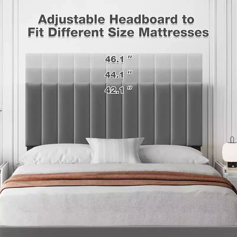 Whizmax Bed Frame Modern Velvet Upholstered 11 Inch Bed Frame with Headboard No Box Spring Needed, Gray