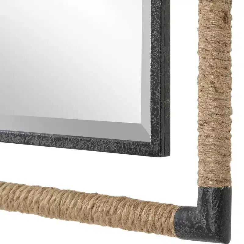 Uttermost Rectangular Vanity Decorative Wall Mirror Modern Beveled Rust Black Natural Rope Forged Iron Frame 28 Wide for Bathroom