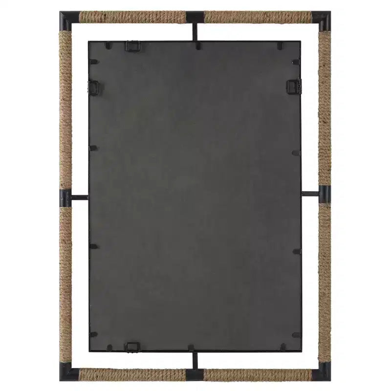 Uttermost Rectangular Vanity Decorative Wall Mirror Modern Beveled Rust Black Natural Rope Forged Iron Frame 28 Wide for Bathroom